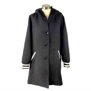 Torrid Black Woolen Varsity Hooded Longline Coat